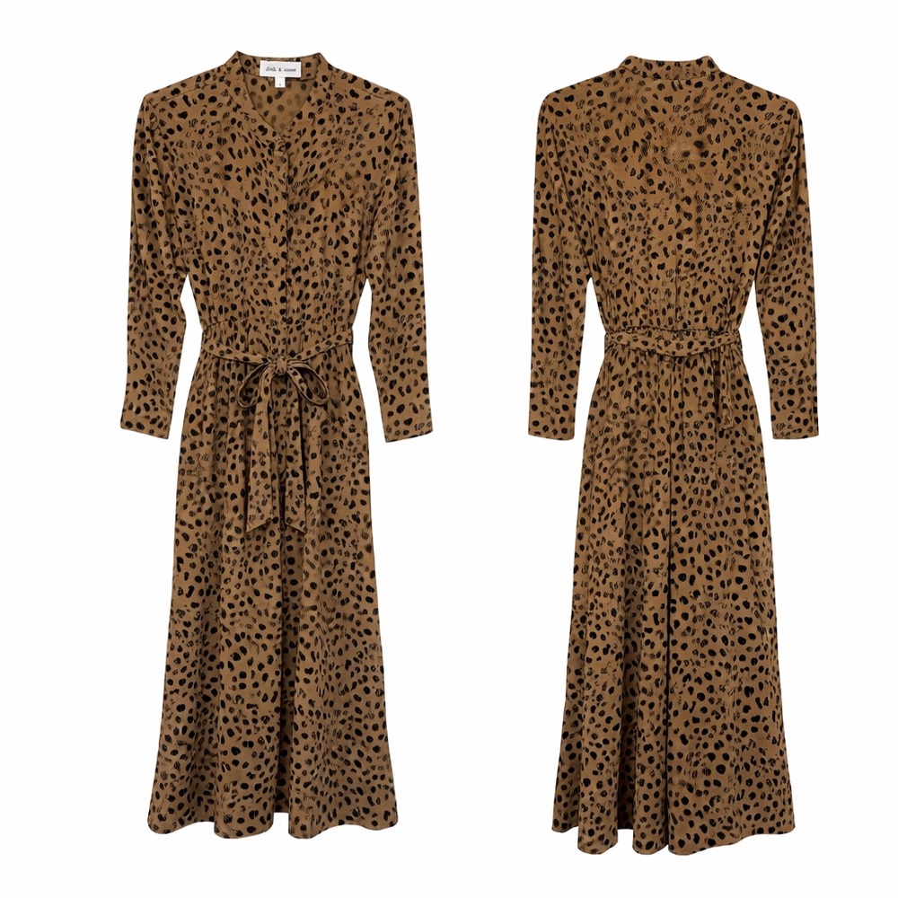 Cloth & Stone Leopard Print Maxi Shirt Dress Belted Button Front Size L Boho Chi - Picture 2 of 14